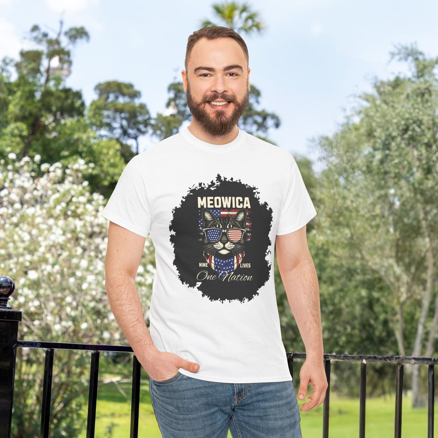 Patriotic Paws - Unisex Heavy Cotton Tee, Cat Lovers Gift