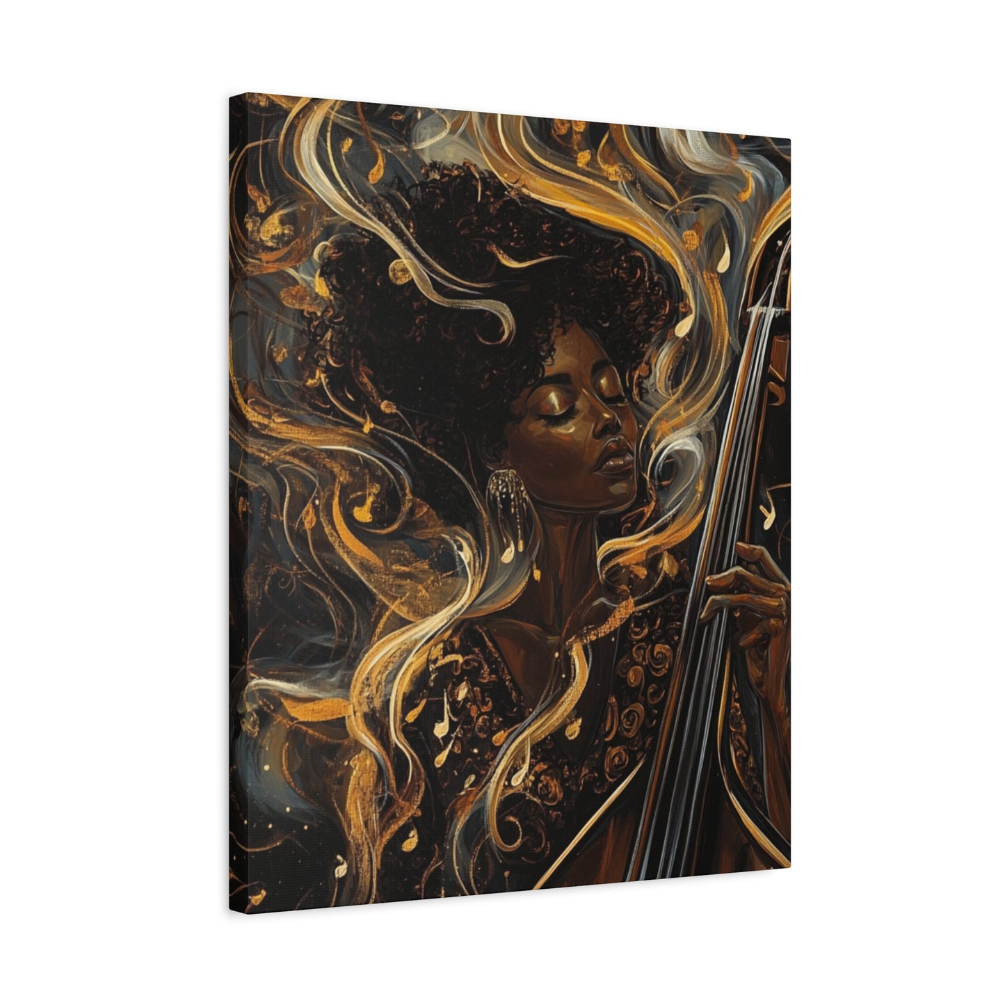 The Sound of Soul Canvas Wall Art, Afro Musician Portrait, Musical Notes Decor, African American Artwork, Jazz Musician