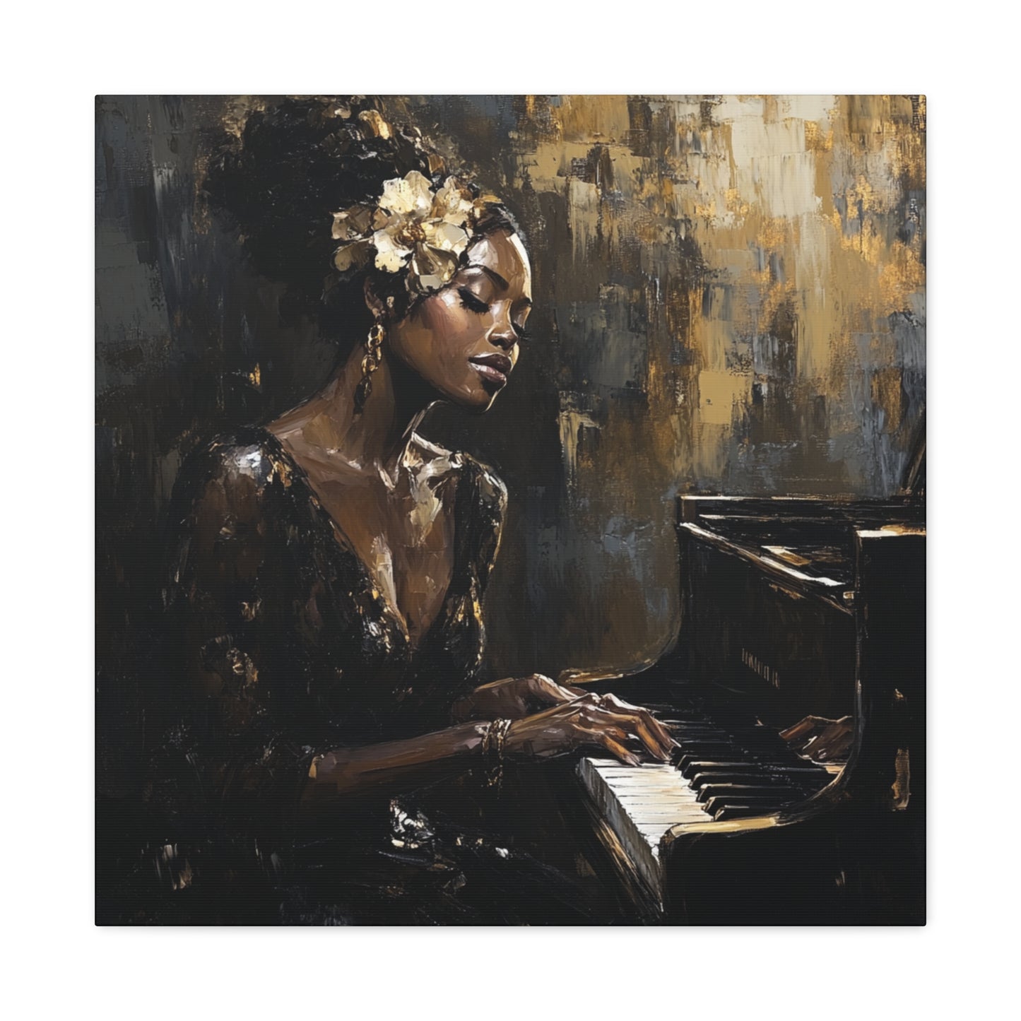 Keys of the Soul Canvas Art- Black Woman Playing Piano, Music Lover Gift, Musical Wall Decor, Home Office