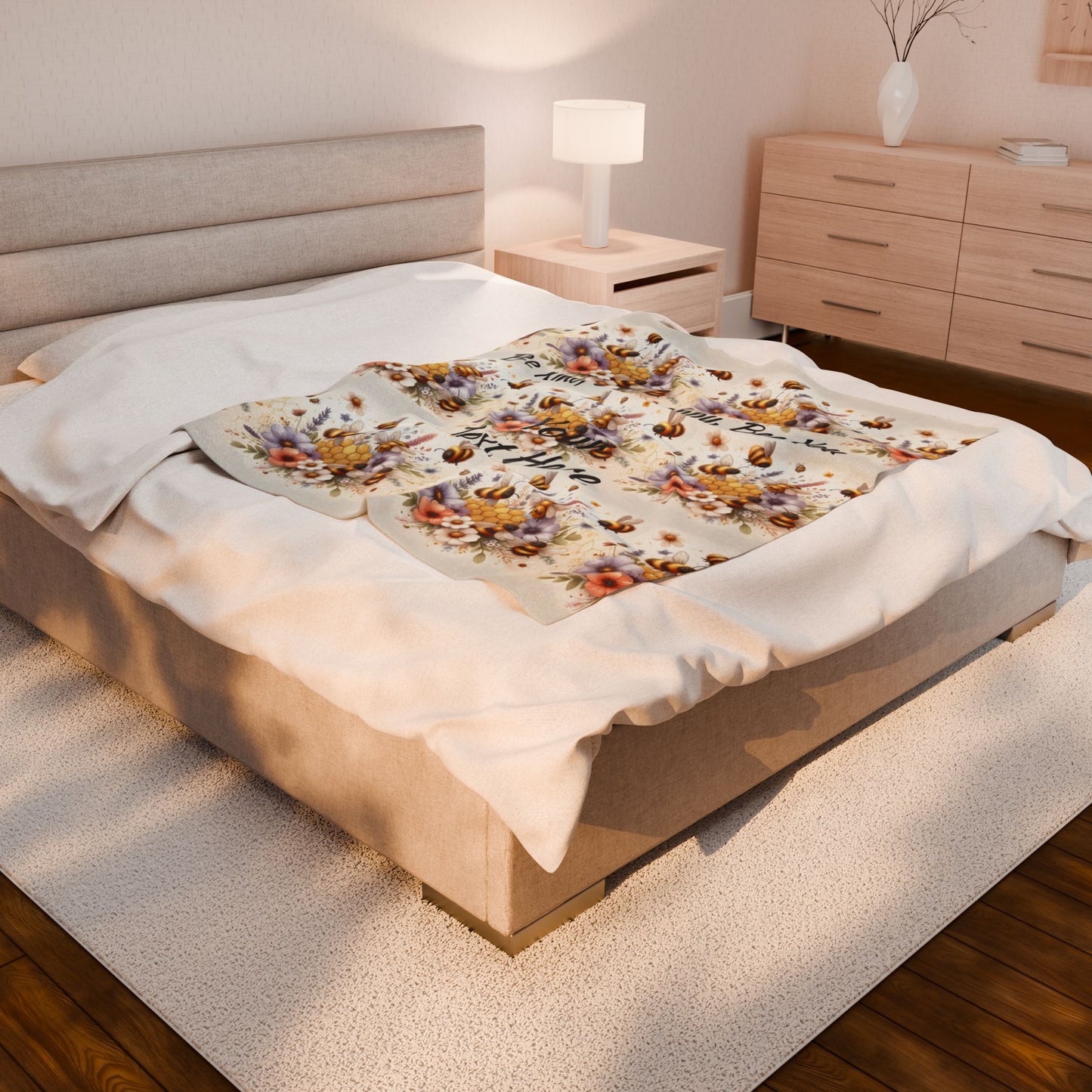 Personalized Spring Floral Bee Kind Plush Blanket | Floral Throw Blanket, Custom Keepsake, Seasonal, Cozy Bee Lovers Gift