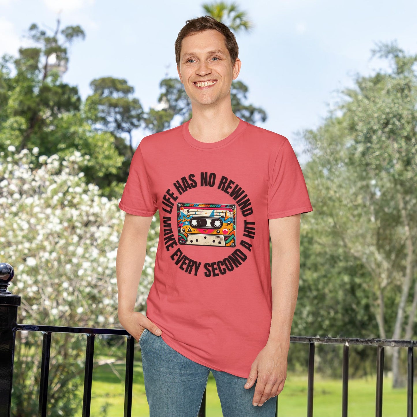 No Rewind Cassette Unisex Softstyle T-Shirt Motivational Quote Tee