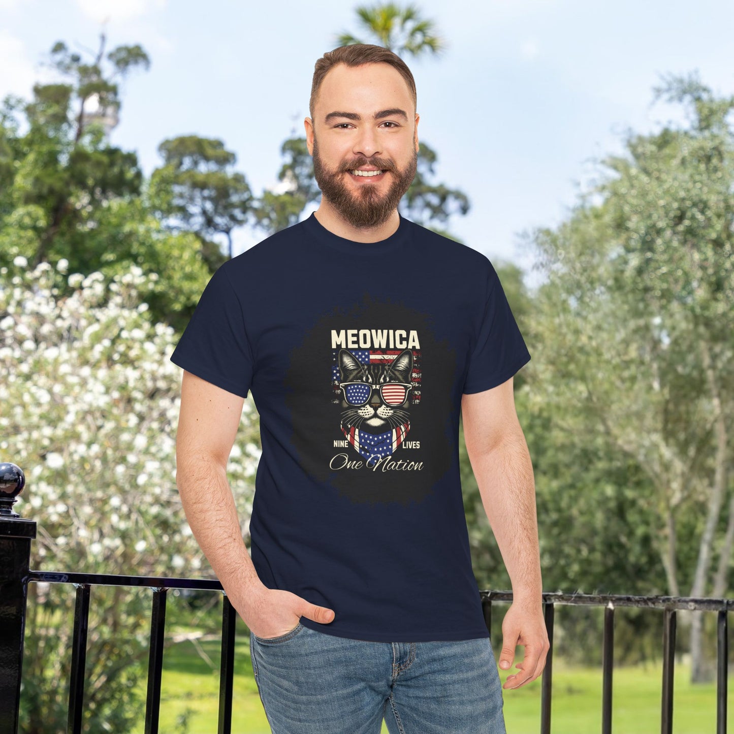 Patriotic Paws - Unisex Heavy Cotton Tee, Cat Lovers Gift