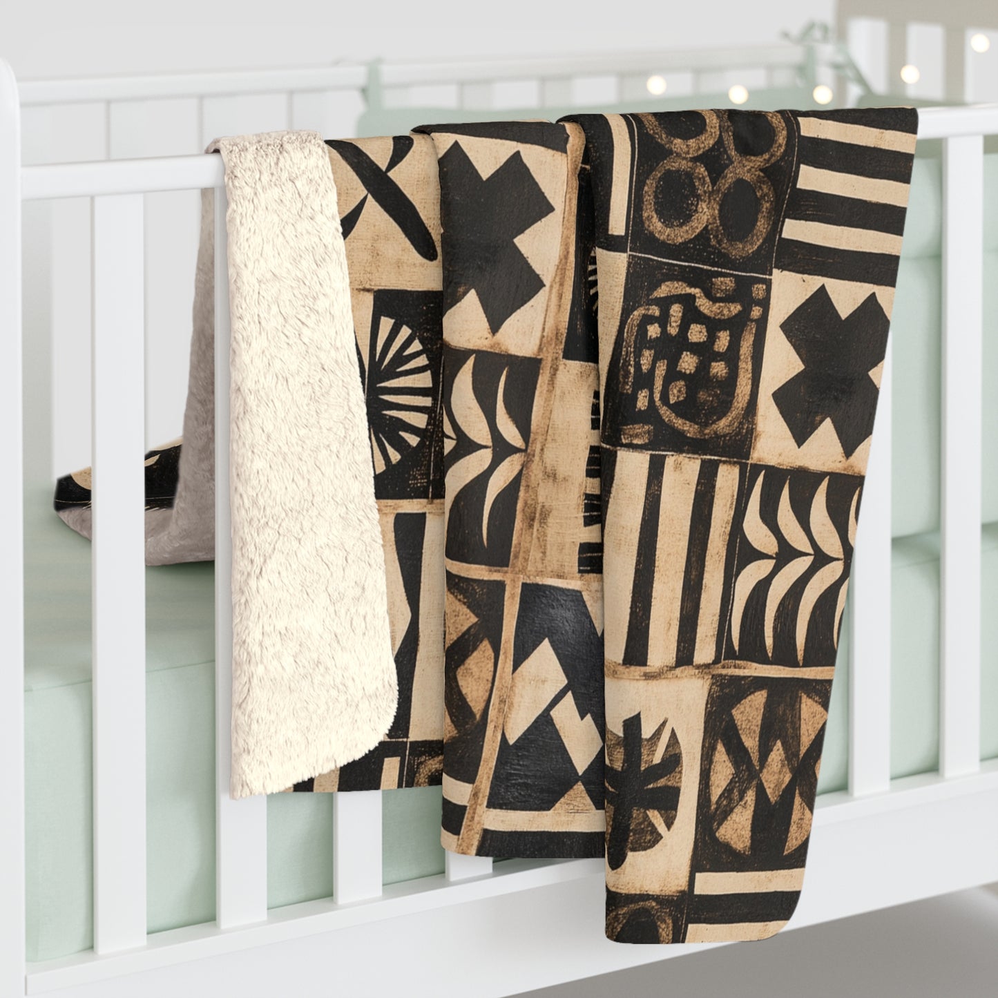 Heritage Threads Collection Sherpa Fleece Blanket - African Print Throw, Brown Black Beige, Cozy Home Decor, Gift for Her, Sofa Blanket,