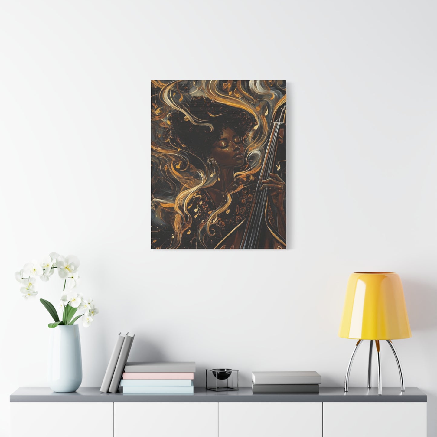 The Sound of Soul Canvas Wall Art, Afro Musician Portrait, Musical Notes Decor, African American Artwork, Jazz Musician