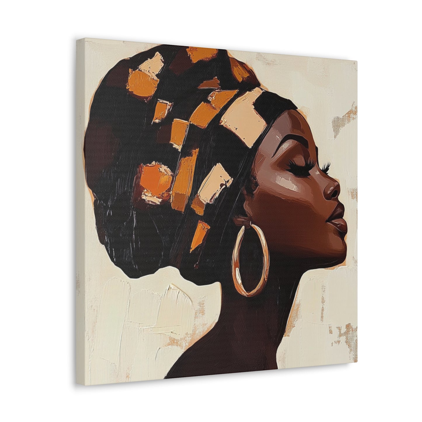 Wrapped in Wisdom Canvas Art, African American Woman Painting, Headwrap Hoop Earrings, Earth Tone Brush Strokes, Home Decor Wall Hanging,