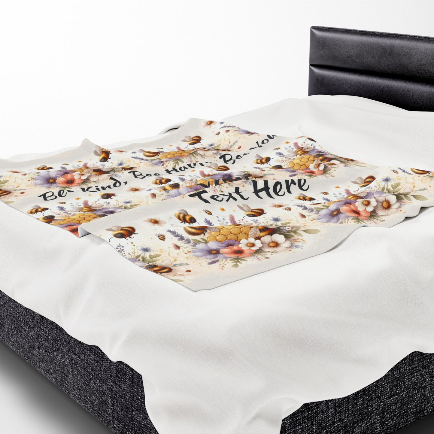 Personalized Spring Floral Bee Kind Plush Blanket | Floral Throw Blanket, Custom Keepsake, Seasonal, Cozy Bee Lovers Gift