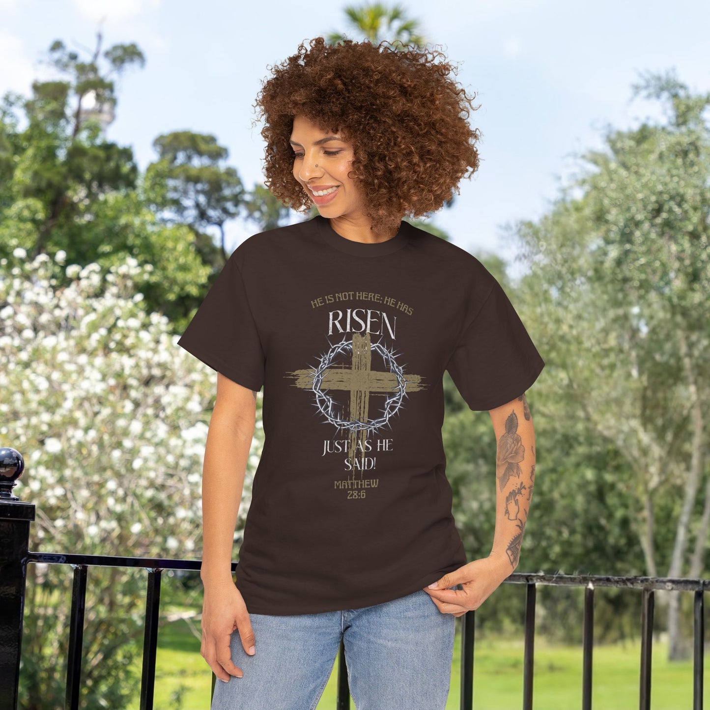 Christian Cross T-Shirt, Matthew 28:6 Scripture Tee, Religious Graphic Shirt, Unisex Cotton Top, Easter Gift, Inspirational Apparel