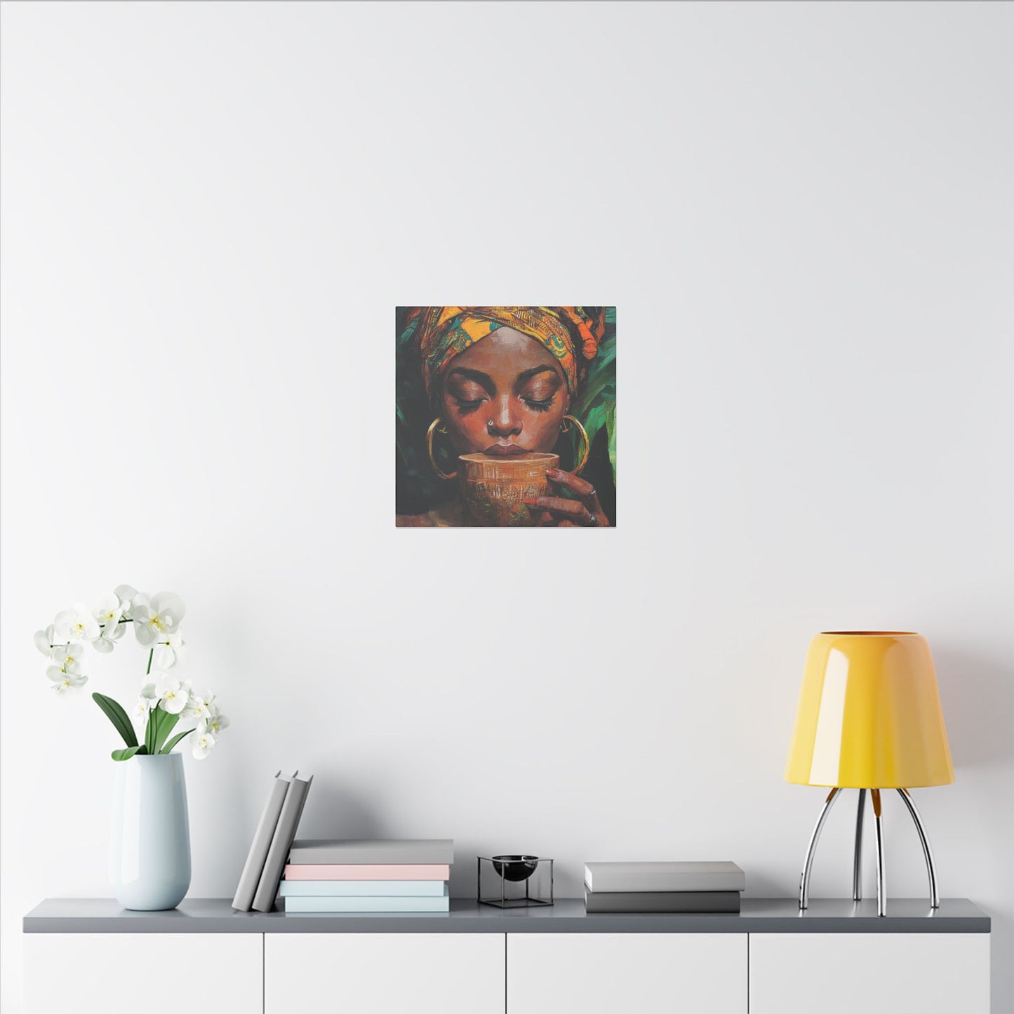 Sips of Serenity Matte Canvas, Stretched, 0.75", African art, nouveau, cultural wall hanging, decor