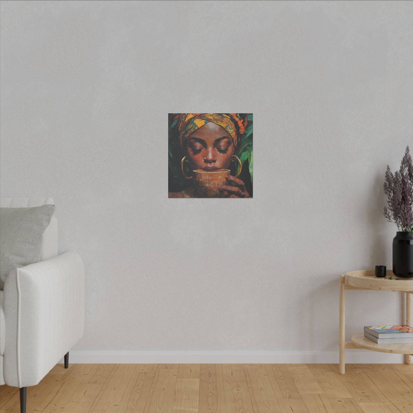 Sips of Serenity Matte Canvas, Stretched, 0.75", African art, nouveau, cultural wall hanging, decor