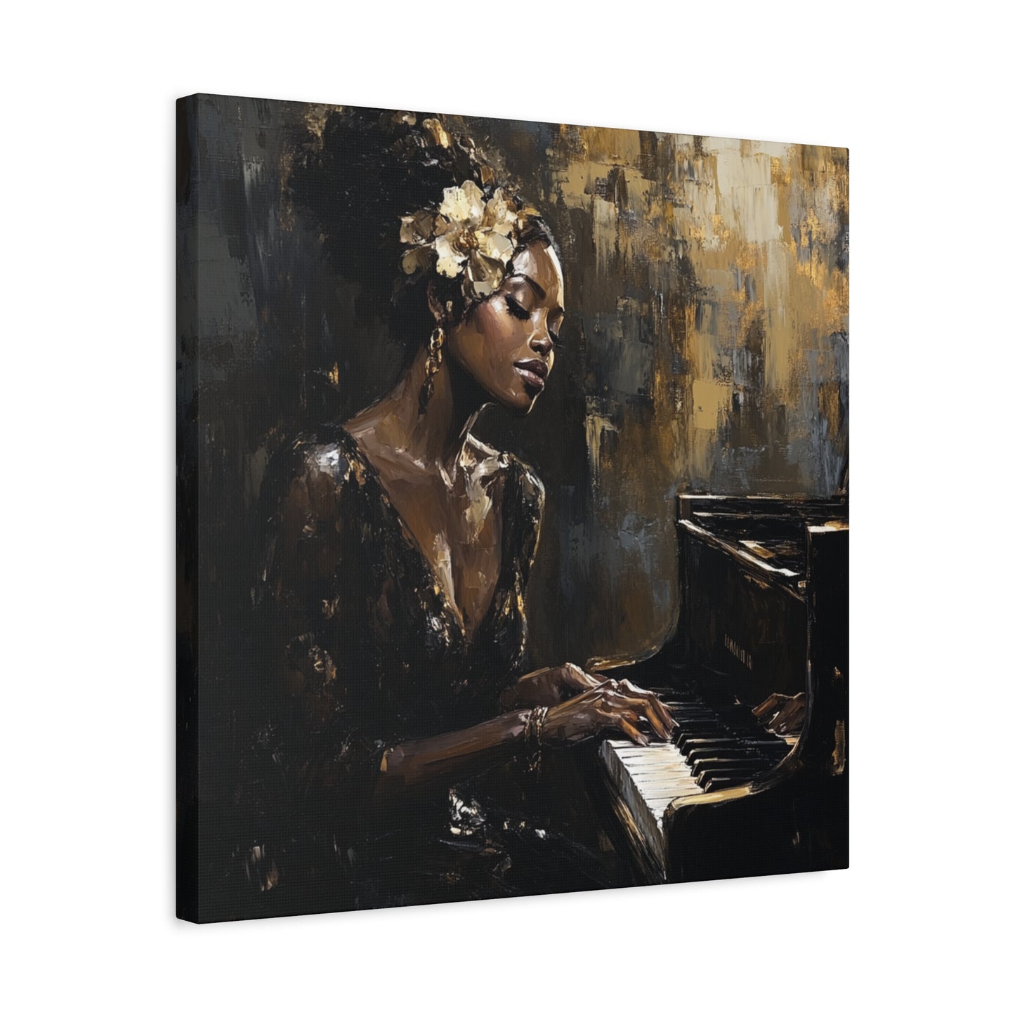 Keys of the Soul Canvas Art- Black Woman Playing Piano, Music Lover Gift, Musical Wall Decor, Home Office