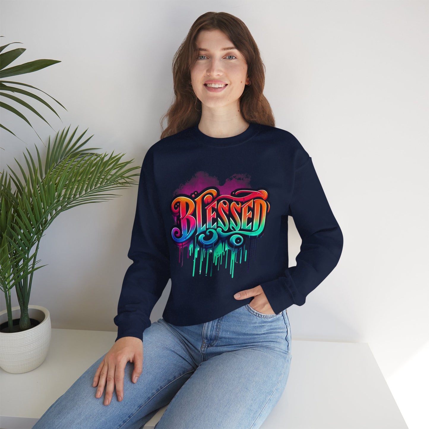 Blessed Graffiti Airbrush Sweatshirt – Street Style with Purpose Unisex Heavy Blend™ Crewneck Sweatshirt
