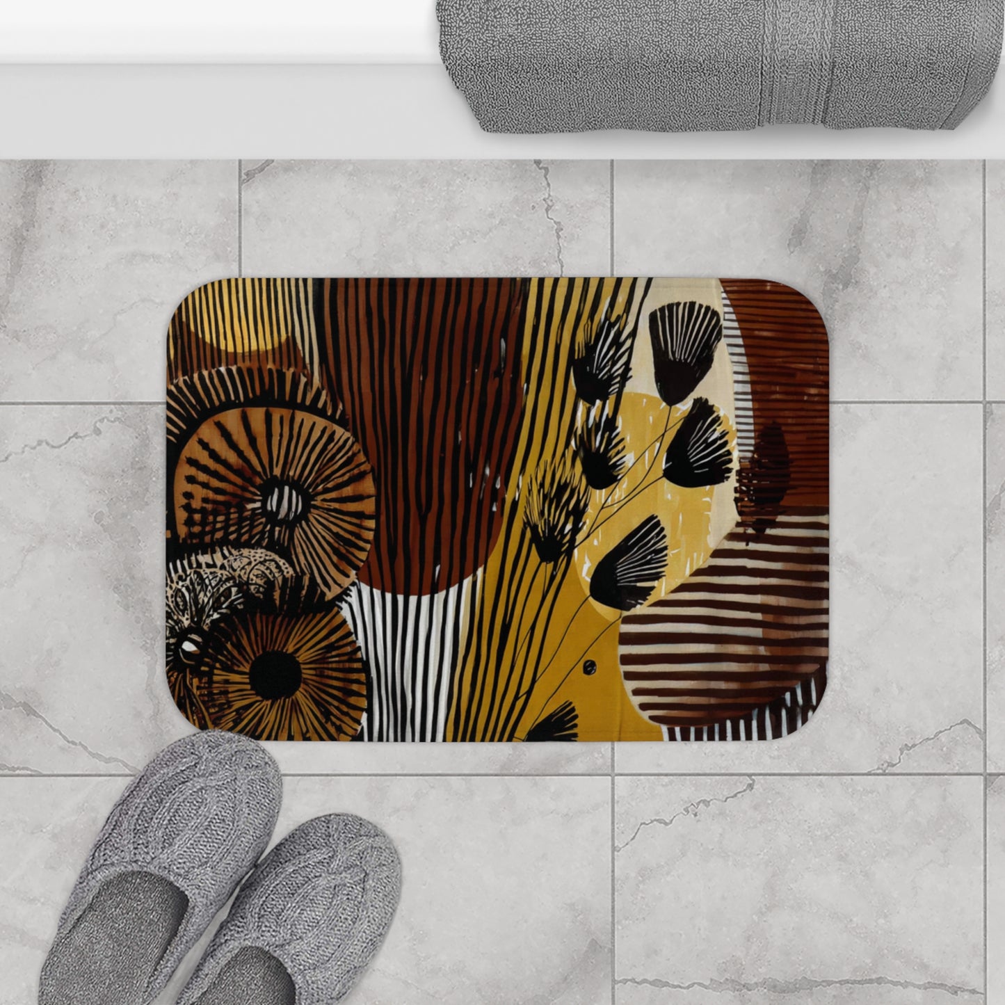 Harvest Bloom Bath Mat, Abstract Floral, Boho Bathroom Decor, Eco-Friendly Bath Mat