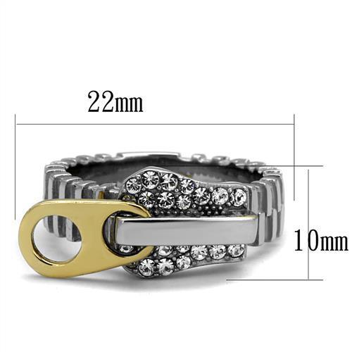 TK2520 Two-Tone Gold (Ion Plating) Stainless Steel Ring With Top Grade Crystal