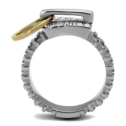 TK2520 Two-Tone Gold (Ion Plating) Stainless Steel Ring With Top Grade Crystal