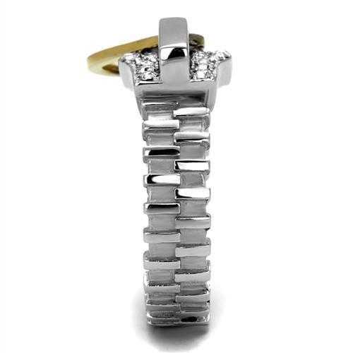 TK2520 Two-Tone Gold (Ion Plating) Stainless Steel Ring With Top Grade Crystal