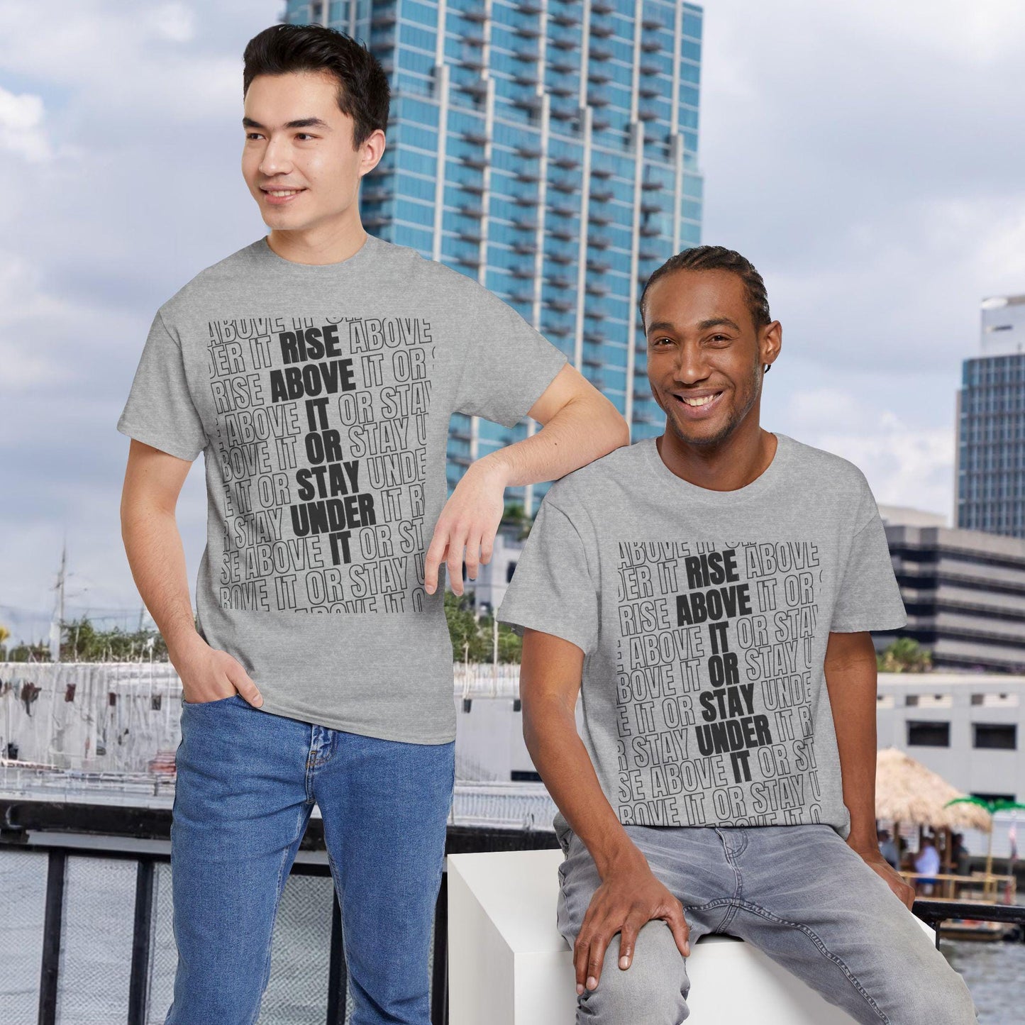 Inspiring Unisex Heavy Cotton Tee - RISE ABOVE IT or Stay Under It, Motivational Shirt, Casual Wear, Gift for Friends, Everyday Wear