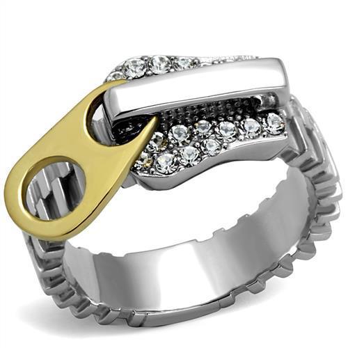 TK2520 Two-Tone Gold (Ion Plating) Stainless Steel Ring With Top Grade Crystal