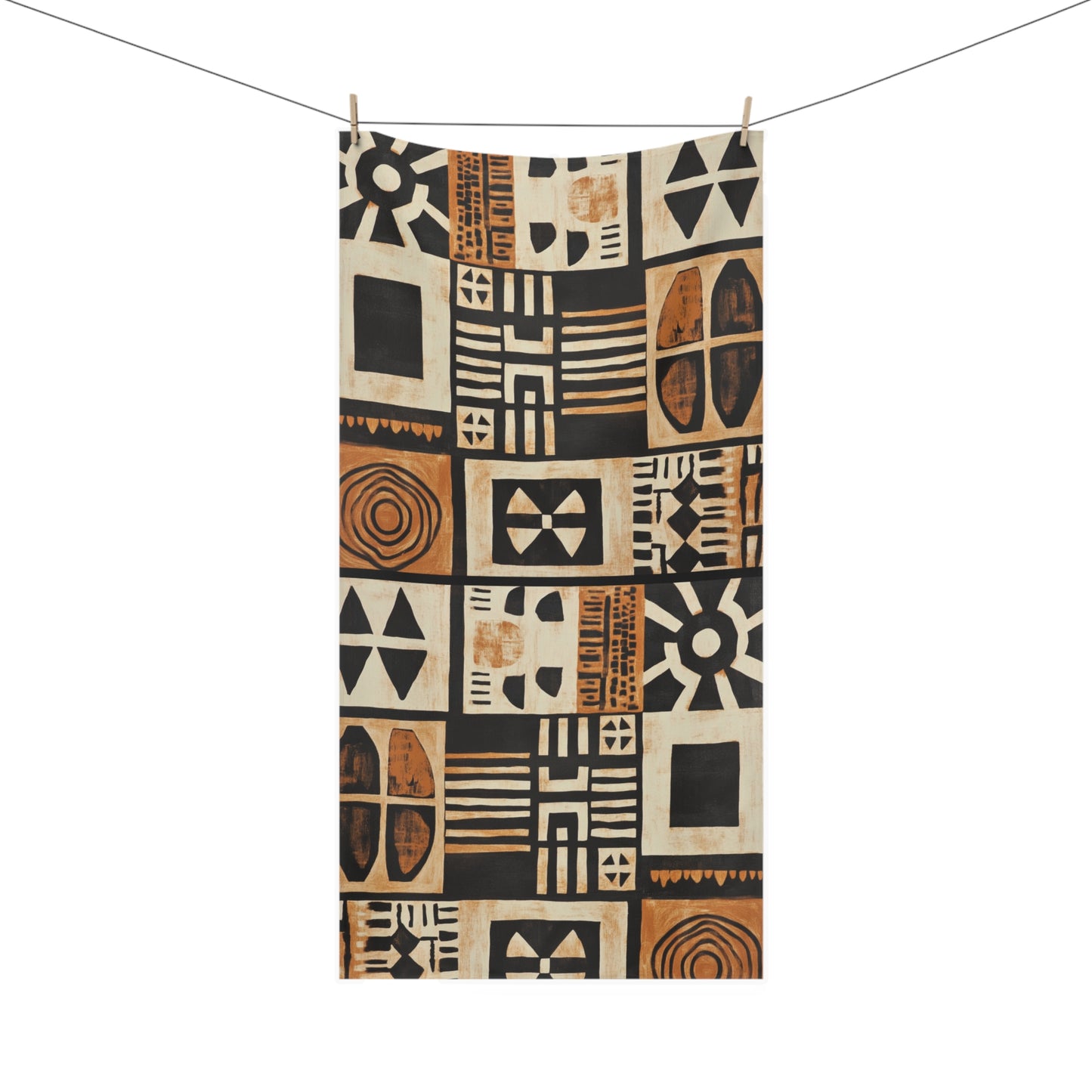 Heritage Threads African Mud Cloth Decorative Towel, Boho Decor, Ethnic Home Accessories, Tribal Bath Towel, Unique Afrocentric Design